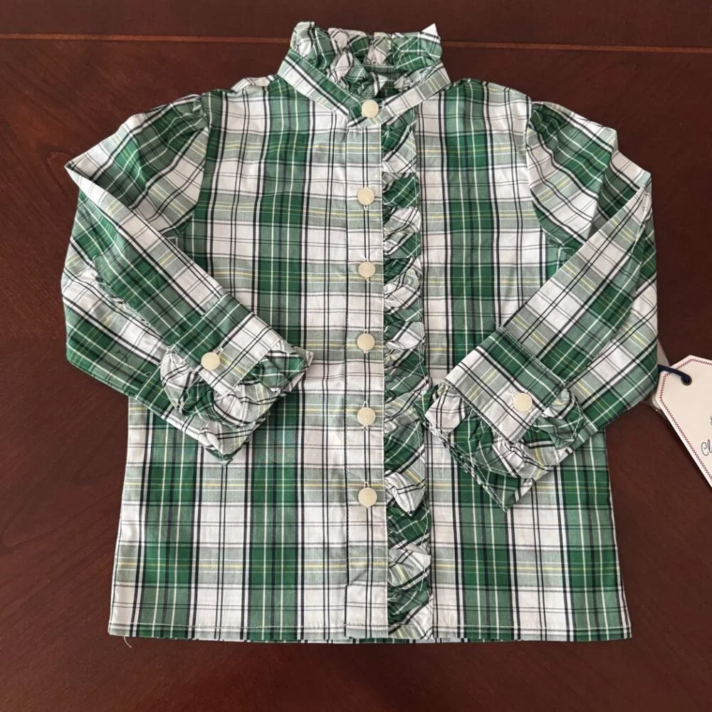 New Classic Prep Kids Childrens Girls Ginny Ruffle Front Button Down Plaid 2T